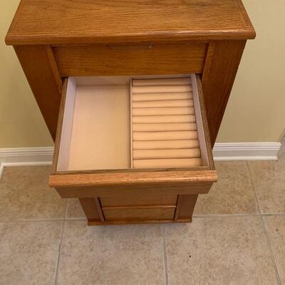 Light Oak Standing Jewelry Box with 7 Drawers