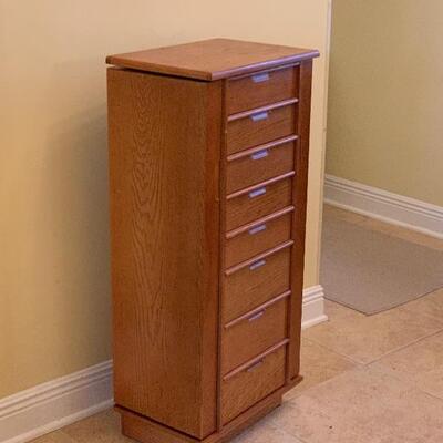 Light Oak Standing Jewelry Box with 7 Drawers