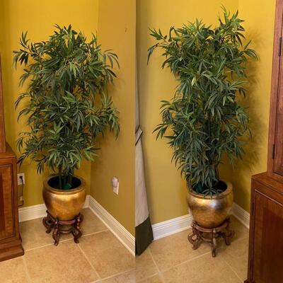 Pair of Matching Faux Trees with Wood Stands 