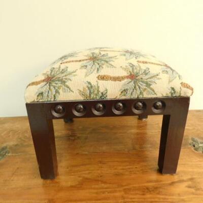 Upholstered Wood Framed Foot Stool with Palmetto Design 12