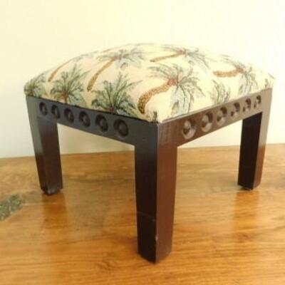 Upholstered Wood Framed Foot Stool with Palmetto Design 12