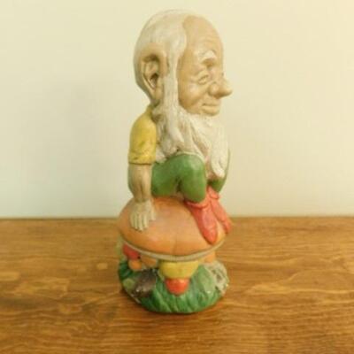 Vintage Chalkware Gnome Sitting on Toadstool 10
