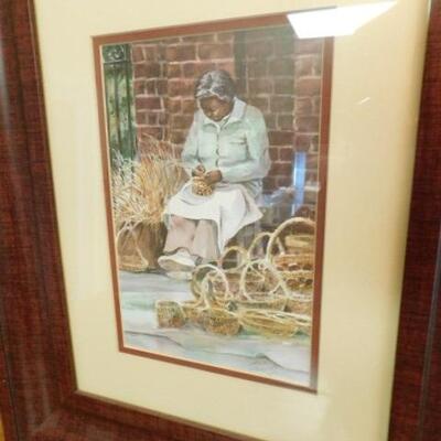 Framed Art Print Black Americana Basket Weaver by Jane Jackson Double Signature 15