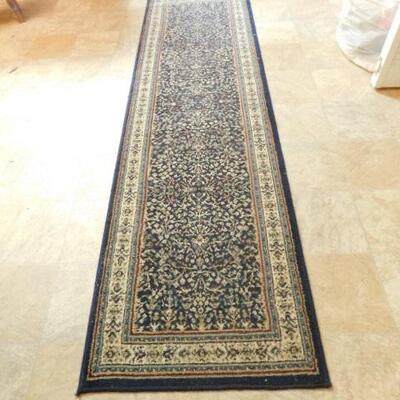 Wool Rug Runner Blue Shades and Beige Tints 91