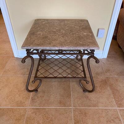 3 Pc Heavy Wrought Iron Tables with Marble Tops