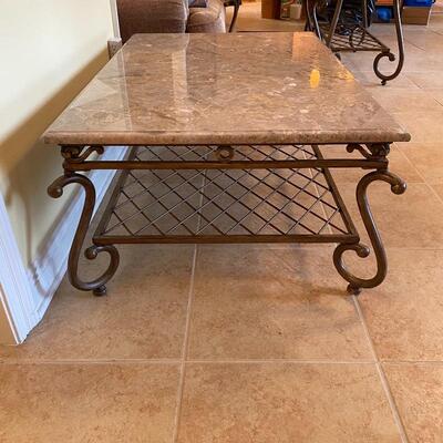 3 Pc Heavy Wrought Iron Tables with Marble Tops