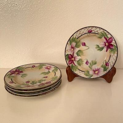 Beautiful Hand Painted Floral Bowl & 5 Plates 