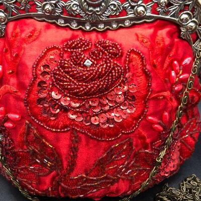 Beautiful Red Beaded Embellished Formal Evening Bag Clutch Purse