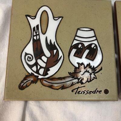 Pair of Cleo Teissedre Southwestern Tile Art Trivet YD#020-1220-00490