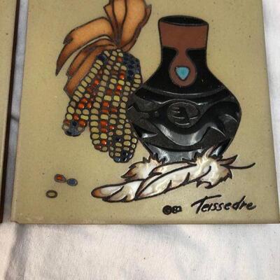 Pair of Cleo Teissedre Southwestern Tile Art Trivet YD#020-1220-00490
