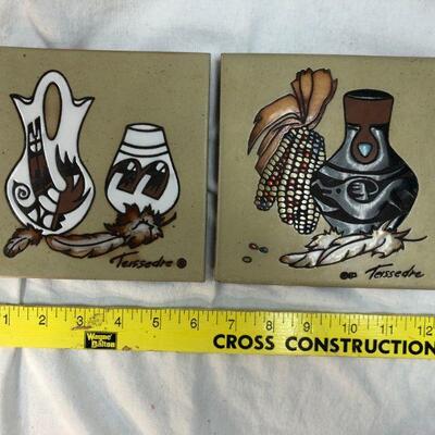 Pair of Cleo Teissedre Southwestern Tile Art Trivet YD#020-1220-00490
