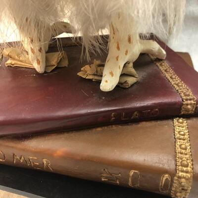 Folk Art Whimsy Wise Old Owl On Top of Books Wood Figurine Statuette YD#020-1220-01047
