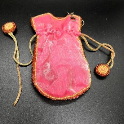 Vintage Bead Embellished Drawstring Trinket Bag Coin Purse