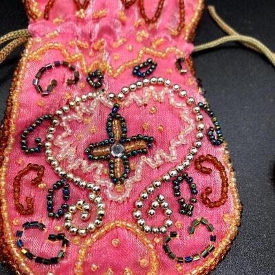 Vintage Bead Embellished Drawstring Trinket Bag Coin Purse