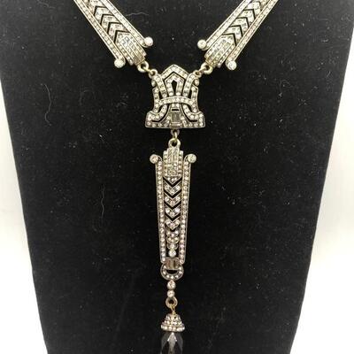 Heidi Daus Art Deco Statement Y Necklace Swarovski Crystal Gold Tone YD#020-1220-05000
