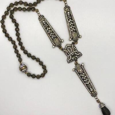Heidi Daus Art Deco Statement Y Necklace Swarovski Crystal Gold Tone YD#020-1220-05000