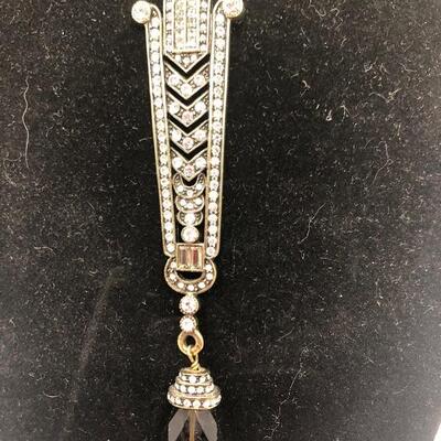 Heidi Daus Art Deco Statement Y Necklace Swarovski Crystal Gold Tone YD#020-1220-05000