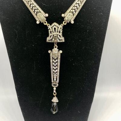 Heidi Daus Art Deco Statement Y Necklace Swarovski Crystal Gold Tone YD#020-1220-05000