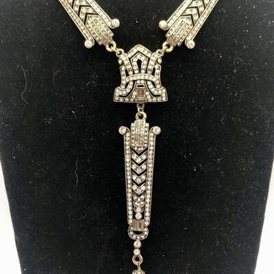Heidi Daus Art Deco Statement Y Necklace Swarovski Crystal Gold Tone YD#020-1220-05000
