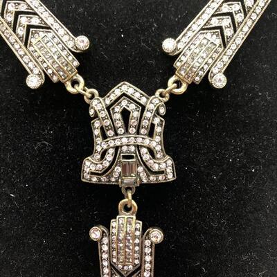 Heidi Daus Art Deco Statement Y Necklace Swarovski Crystal Gold Tone YD#020-1220-05000