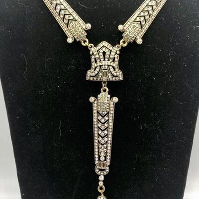 Heidi Daus Art Deco Statement Y Necklace Swarovski Crystal Gold Tone YD#020-1220-05000