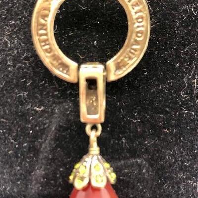 Long Heidi Daus Red Bead Gold Tone Y Necklace YD#020-1220-05002