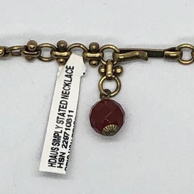 Long Heidi Daus Red Bead Gold Tone Y Necklace YD#020-1220-05002