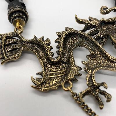 Asian Inspired Heidi Daus Black Bead Crystal Dragon Statement Necklace YD#020-1220-05005
