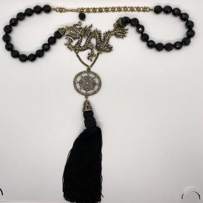 Asian Inspired Heidi Daus Black Bead Crystal Dragon Statement Necklace YD#020-1220-05005