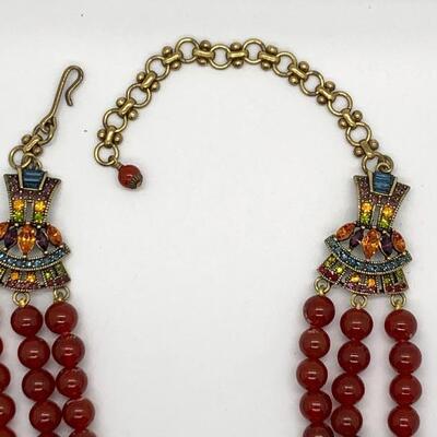 Heidi Daus Multi-Strand Red Bead Swarovski Crystal Statement Y  YD#020-1220-05006