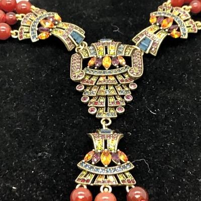 Heidi Daus Multi-Strand Red Bead Swarovski Crystal Statement Y  YD#020-1220-05006