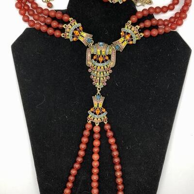Heidi Daus Multi-Strand Red Bead Swarovski Crystal Statement Y  YD#020-1220-05006