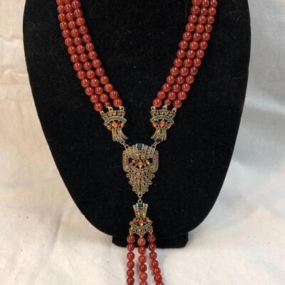 Heidi Daus Multi-Strand Red Bead Swarovski Crystal Statement Y  YD#020-1220-05006