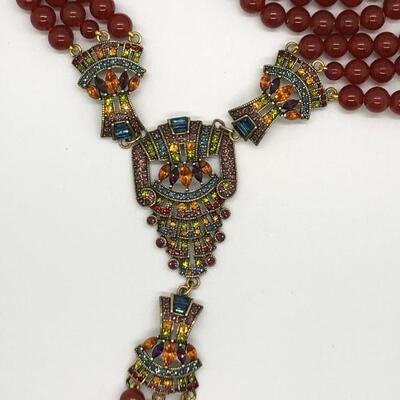 Heidi Daus Multi-Strand Red Bead Swarovski Crystal Statement Y  YD#020-1220-05006
