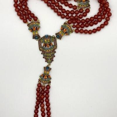 Heidi Daus Multi-Strand Red Bead Swarovski Crystal Statement Y  YD#020-1220-05006
