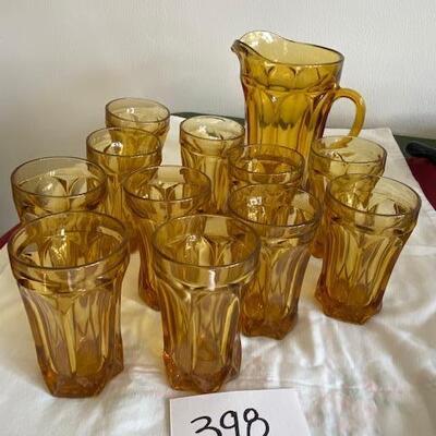 Lot 398 -Vintage Anchor Hocking  Fairfield Pitcher and Glasses Set