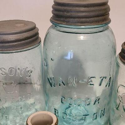 Lot 246: Antique Bottle Lot (Ball Eclipse, Root, Wan-Eta Cocoa, Climax, Vinegar)