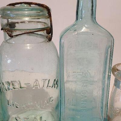 Lot 247: Antique Bottles/Jars  (Union Fruit Jar, Hazel Atlas, Hoods, Fairfax Dairy and more)