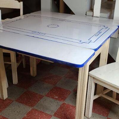 Lot 801: Antique Porcelain Top Table with 3 matching chairs