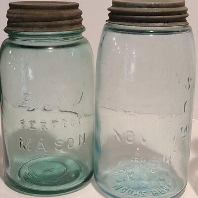 Lot 239: Antique Milk Bottles/Jars ( Gant Dairy Elmer, Moore Bros Mason, White Crown, and Boyd Mason)