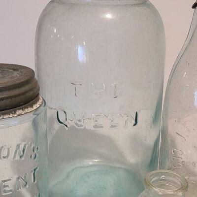 Lot 237: Antique Bottles/Jars ( Large The QUEEN, Zimmer Gloucester, Parkview Newark, Moore Mason)