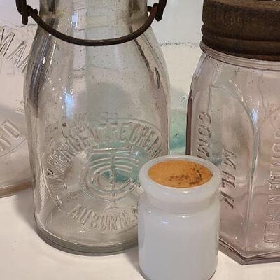 Lot 235: Antique Bottles/Jars ( Borden purple, Coleman Dairy, Whitman VT) 