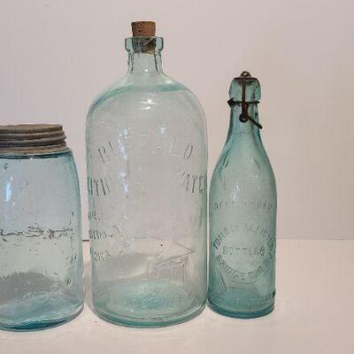 Lot 240: Antique Buffalo Lithia Water Bottle, Early Mason, and Tom McAllister Bottle