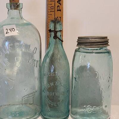 Lot 240: Antique Buffalo Lithia Water Bottle, Early Mason, and Tom McAllister Bottle