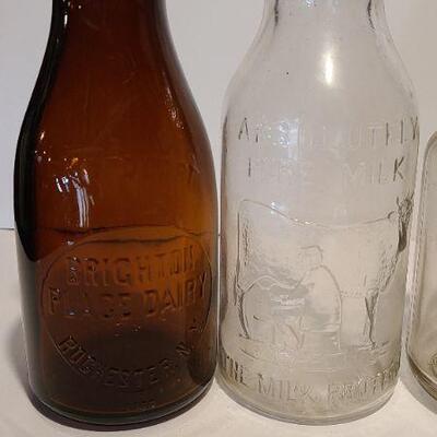Bottles 222 B: Amber Brighton Place Dairy Bottle/ S. McKee Blue Bottle and More