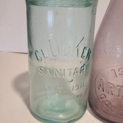 Lot 222 A: Rare Clocker Sanitary Jar, Arthur Ogdens Pink Quart and Large Red Key Mason Jar