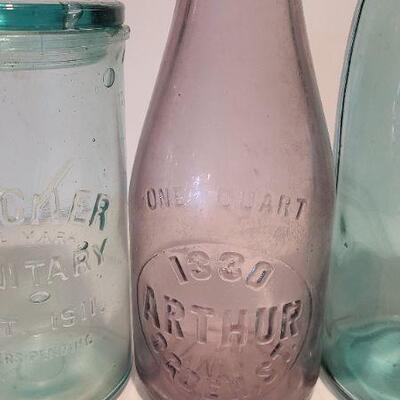 Lot 222 A: Rare Clocker Sanitary Jar, Arthur Ogdens Pink Quart and Large Red Key Mason Jar