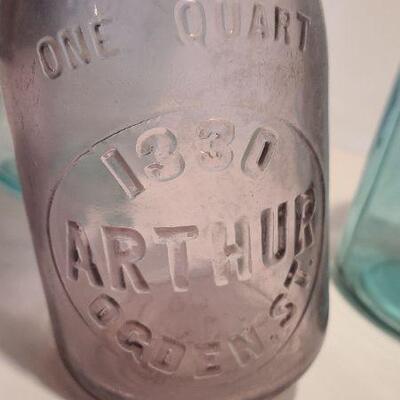 Lot 222 A: Rare Clocker Sanitary Jar, Arthur Ogdens Pink Quart and Large Red Key Mason Jar