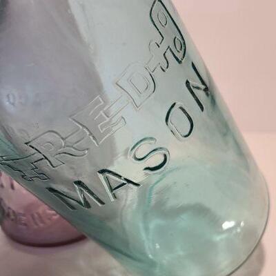 Lot 222 A: Rare Clocker Sanitary Jar, Arthur Ogdens Pink Quart and Large Red Key Mason Jar