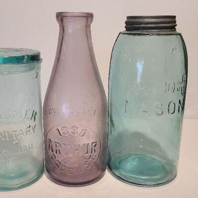 Lot 222 A: Rare Clocker Sanitary Jar, Arthur Ogdens Pink Quart and Large Red Key Mason Jar